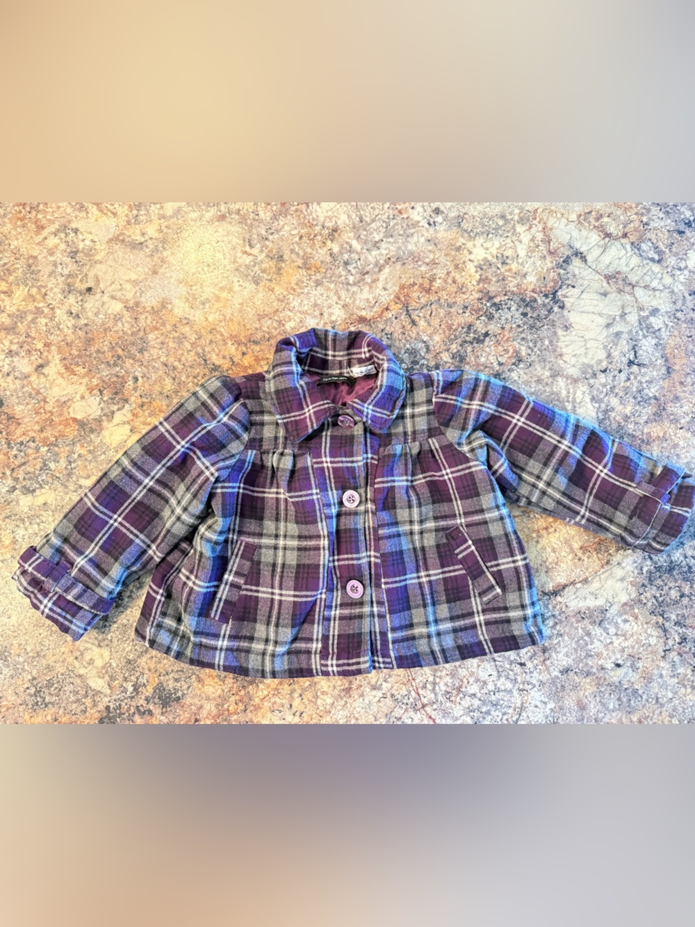 Calvin Klein Purple and Gray Plaid Button-Up Kids Shirt Jacket
